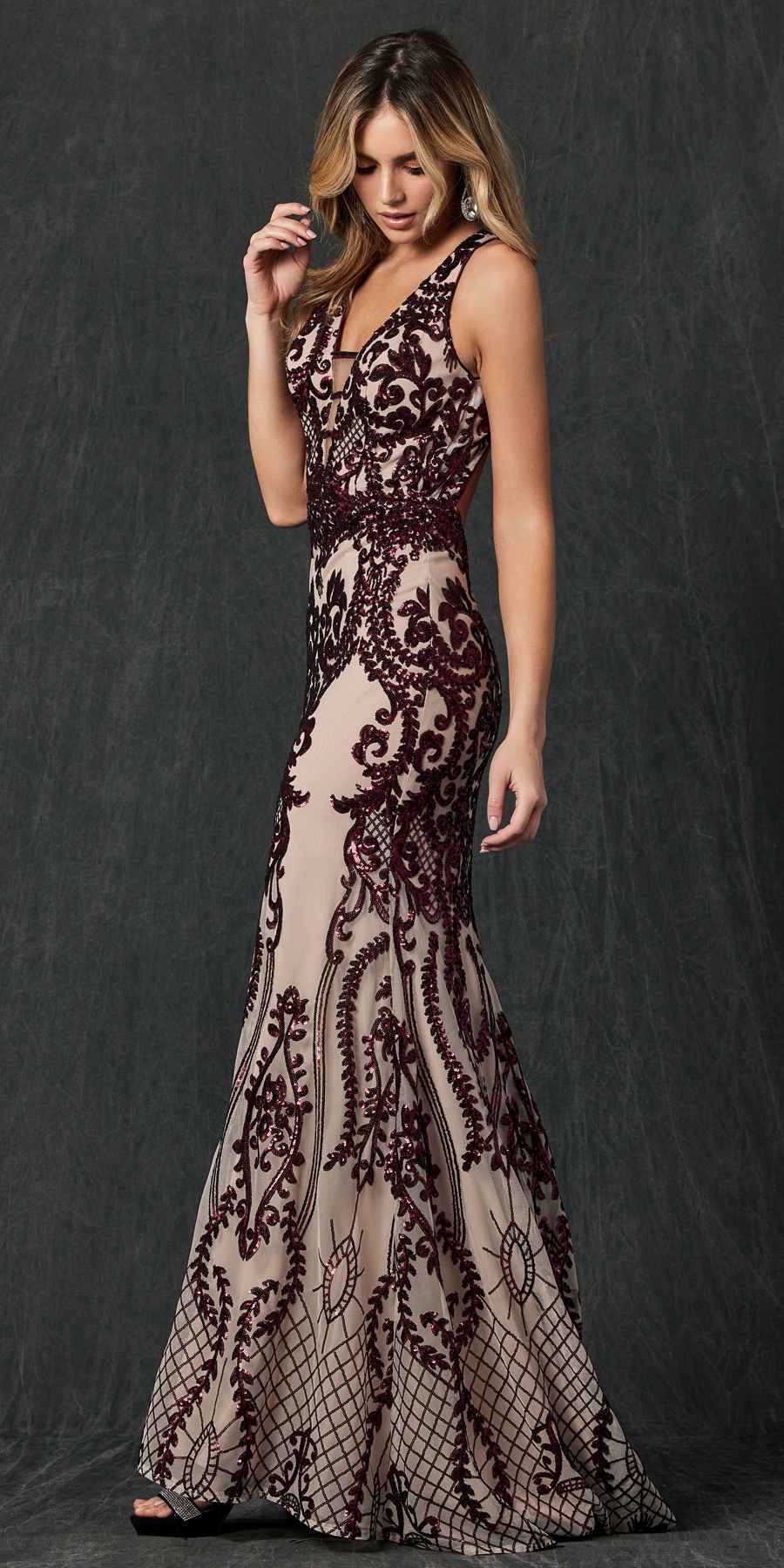 Juliet 243 Sequins Long Evening Dress Cut-Out Back