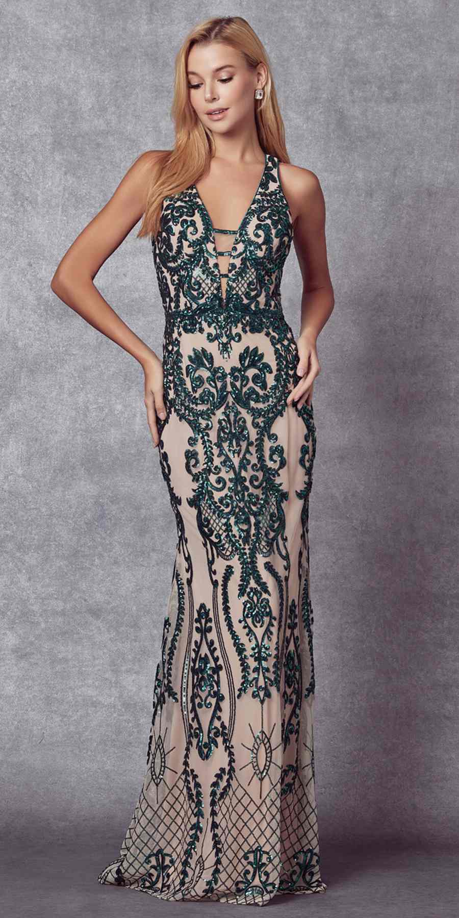 Juliet 243 Sequins Long Evening Dress Cut-Out Back