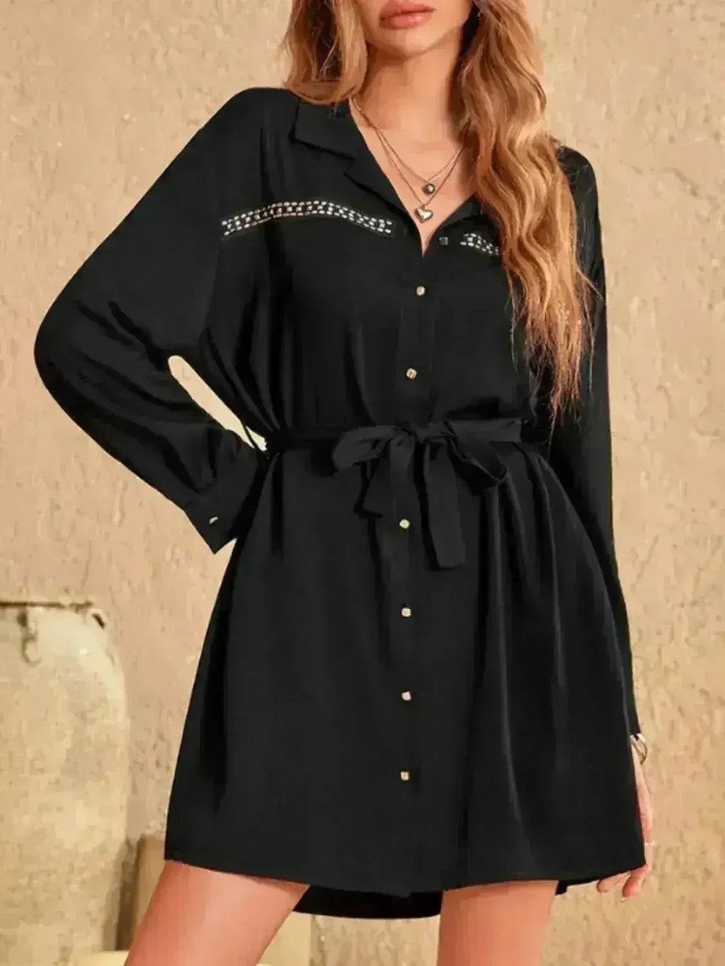 Collared Mini Dress - Rhinestone Accent Dress | Femstylo
