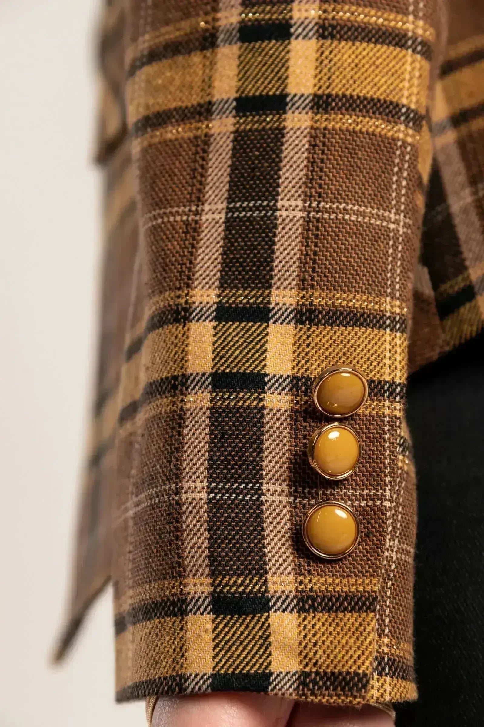 Brown Plaid Chiarana Blazer - Mustard Accents | Italian Made