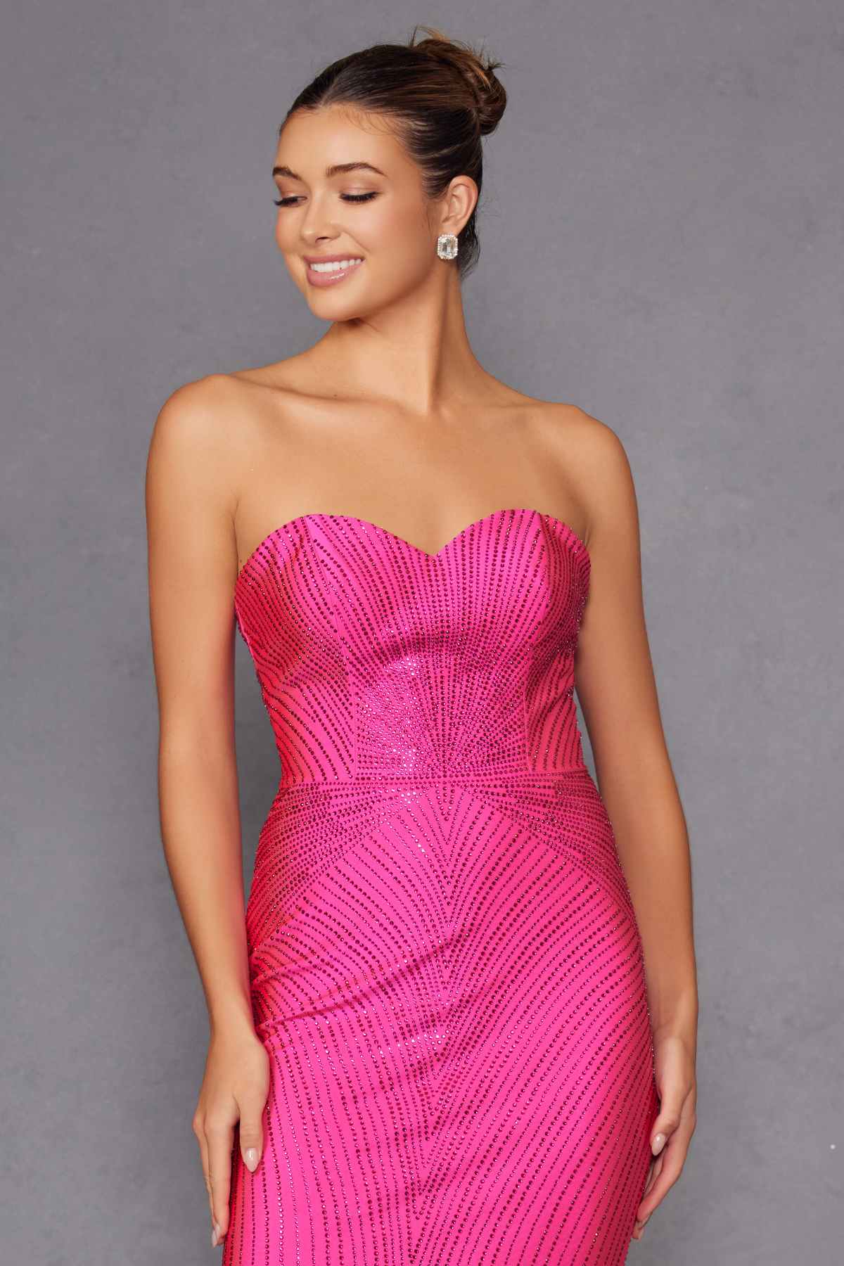 Juliet JT2472R Long Strapless Rhinestone Details Sweetheart Fitted Gown