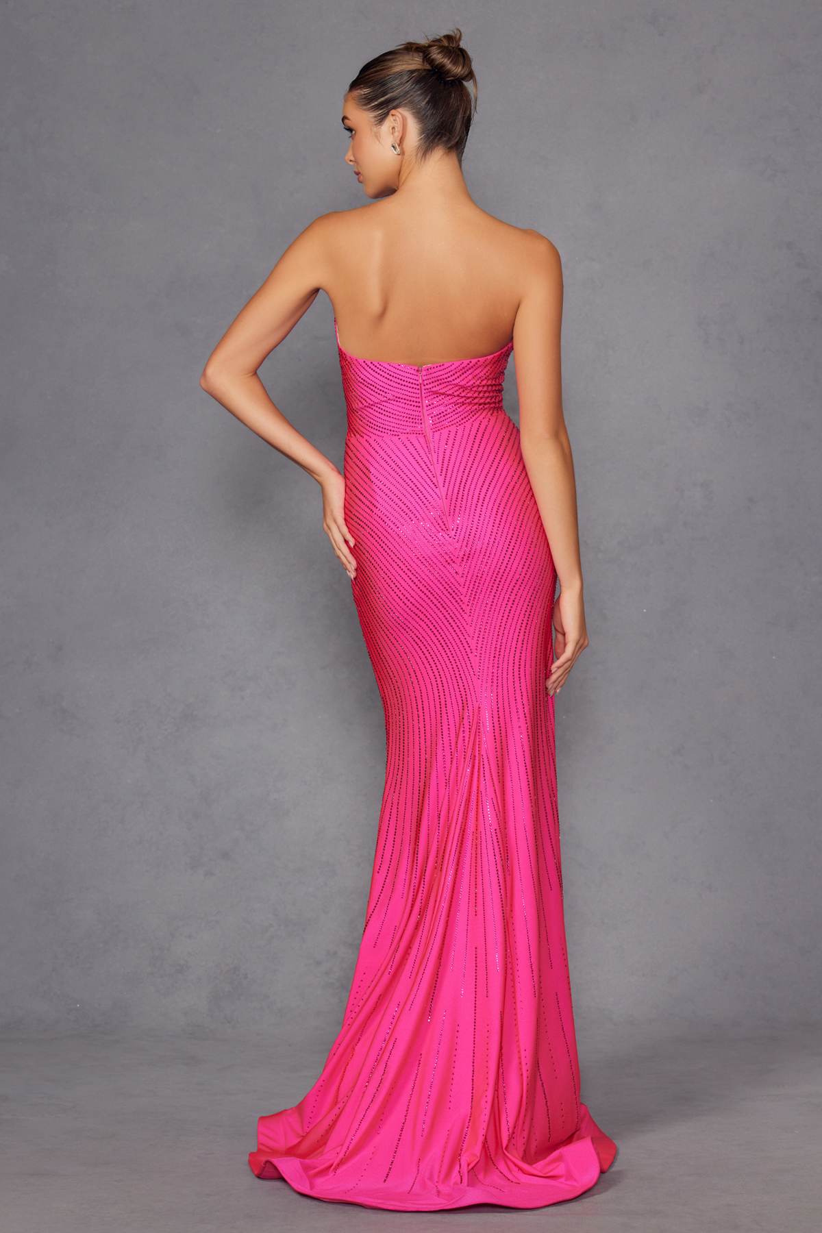 Juliet JT2472R Long Strapless Rhinestone Details Sweetheart Fitted Gown