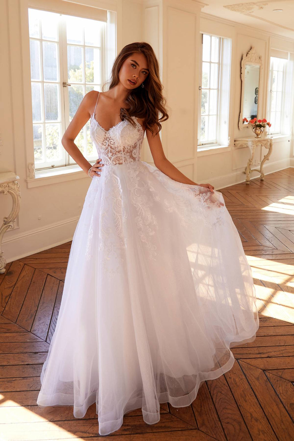 Juliet JT2482SW Floor Length A-Line Lace/Tulle Wedding Ball Gown