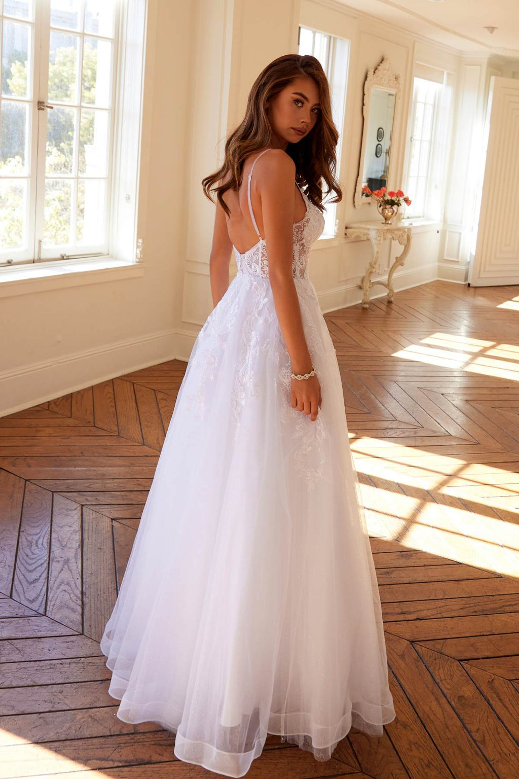 Juliet JT2482SW Floor Length A-Line Lace/Tulle Wedding Ball Gown