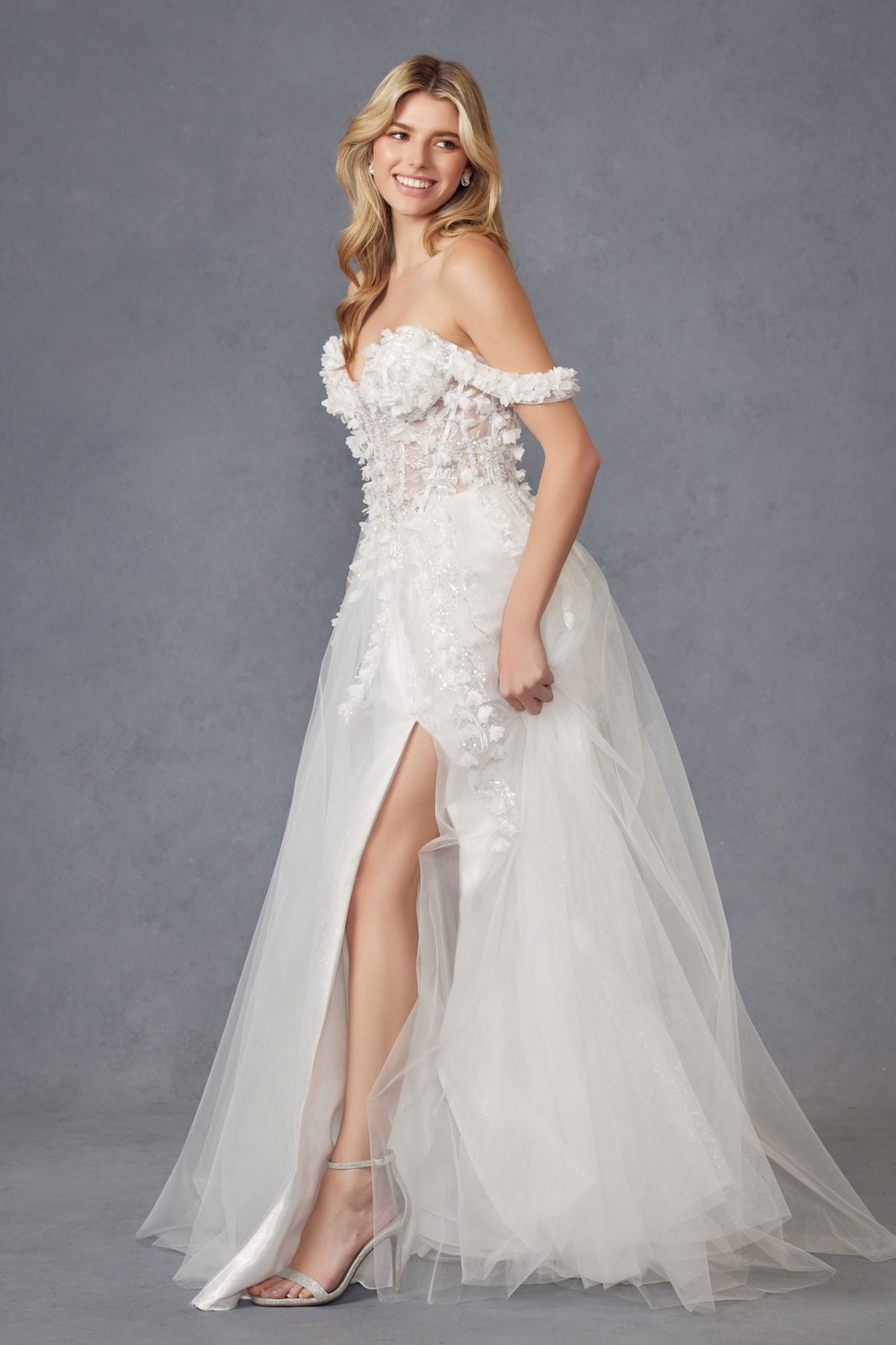 Juliet JT2483KW Dress Off Shoulder 3D Floral Ball Gown