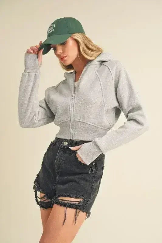 Aemi + Co Cropped Zip Hoodie – Raglan Sleeve Streetwear Style