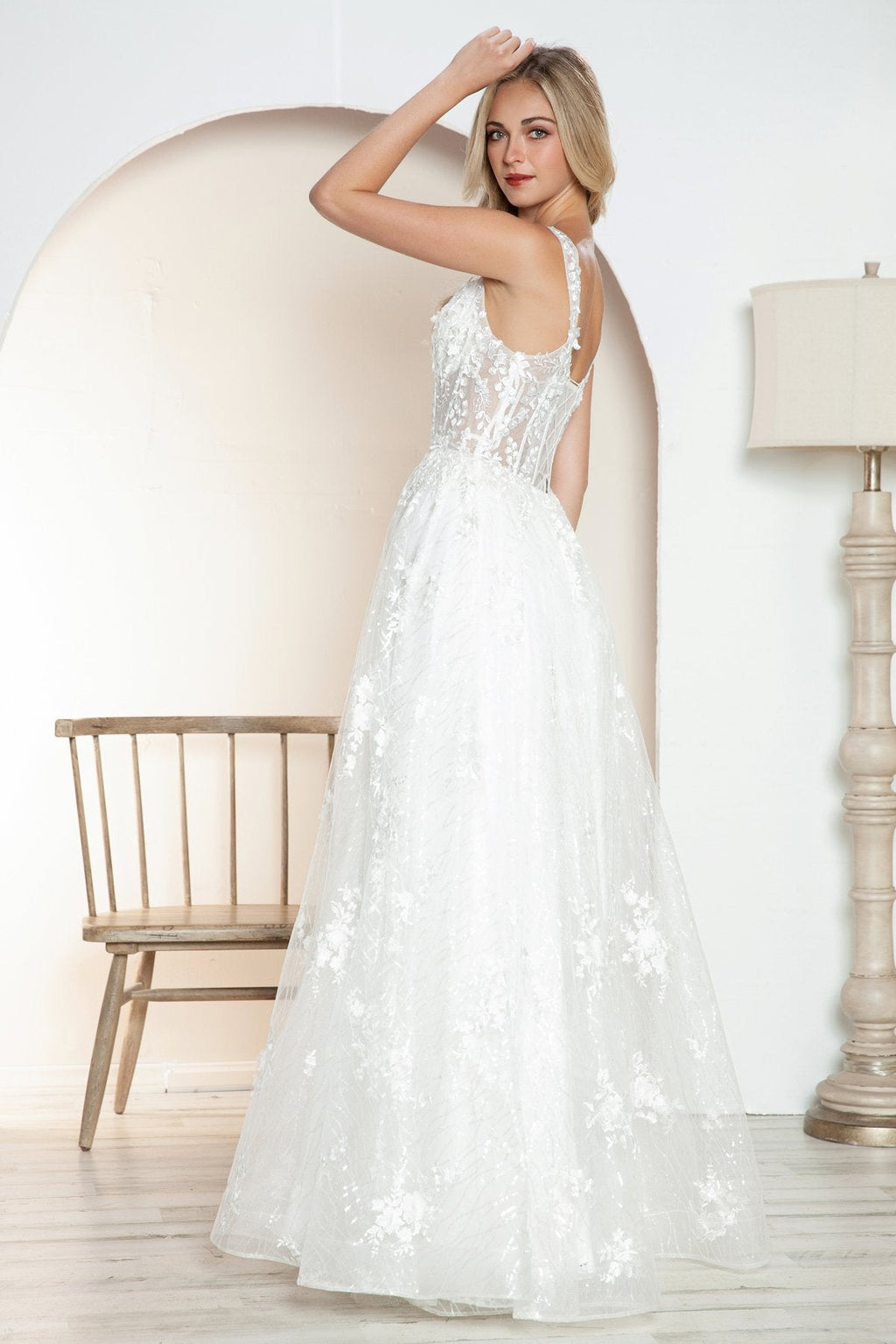 Juliet JT2495AW Long A-Line Floral Lace Bridal Gown
