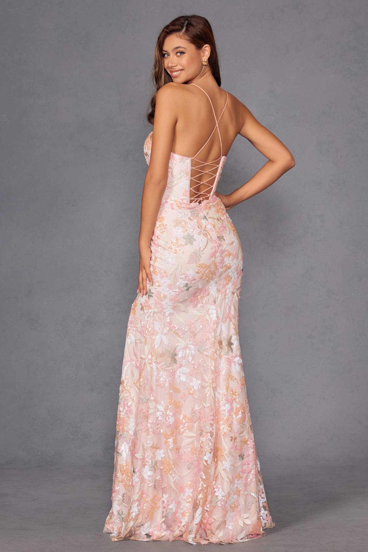 Juliet JT2498A Long Fitted Floral Embroidered Design Evening Gown