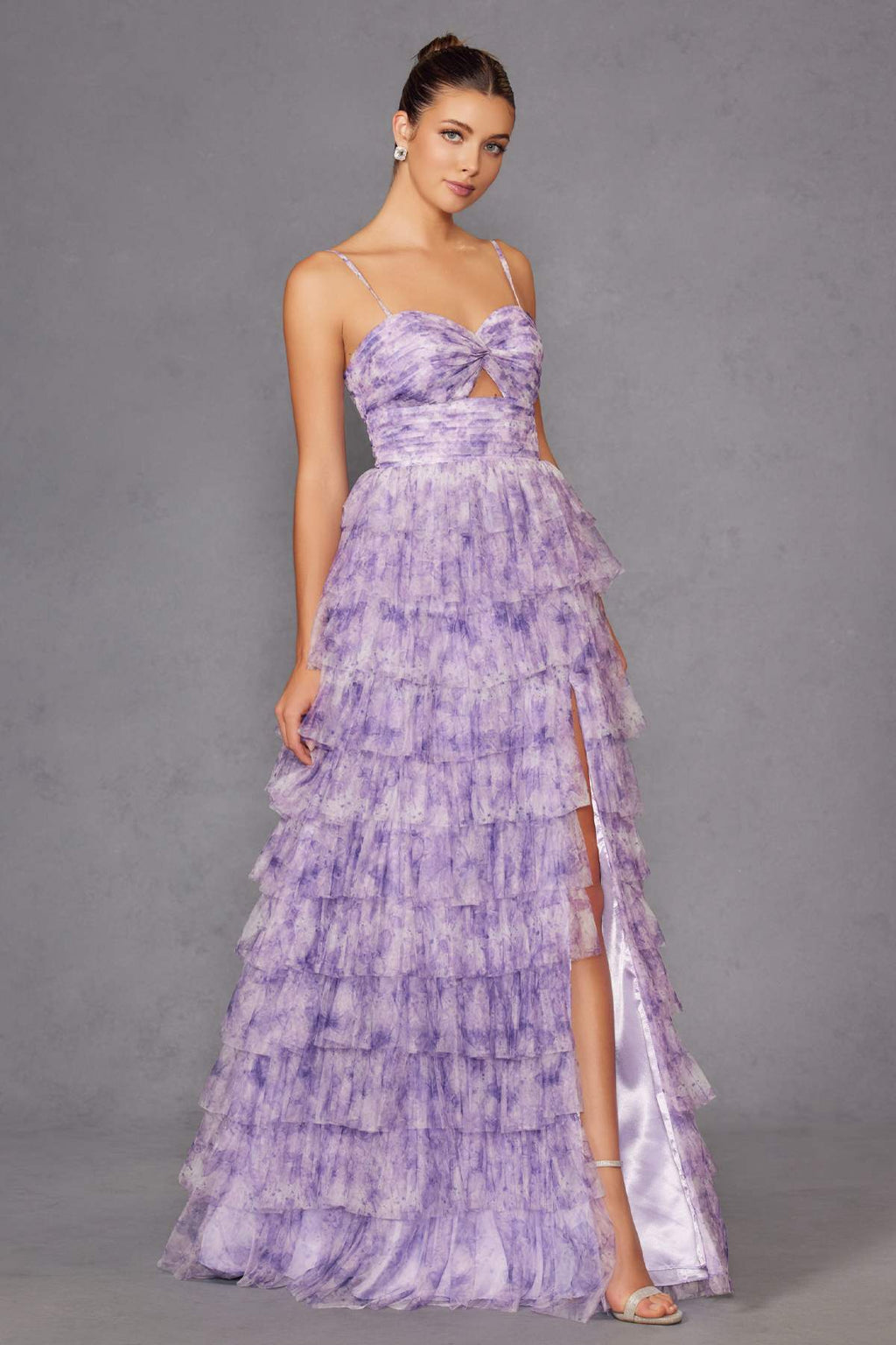 Juliet JT2508A Sweetheart Keyhole Neckline Ruffled Tier Skirt Gown