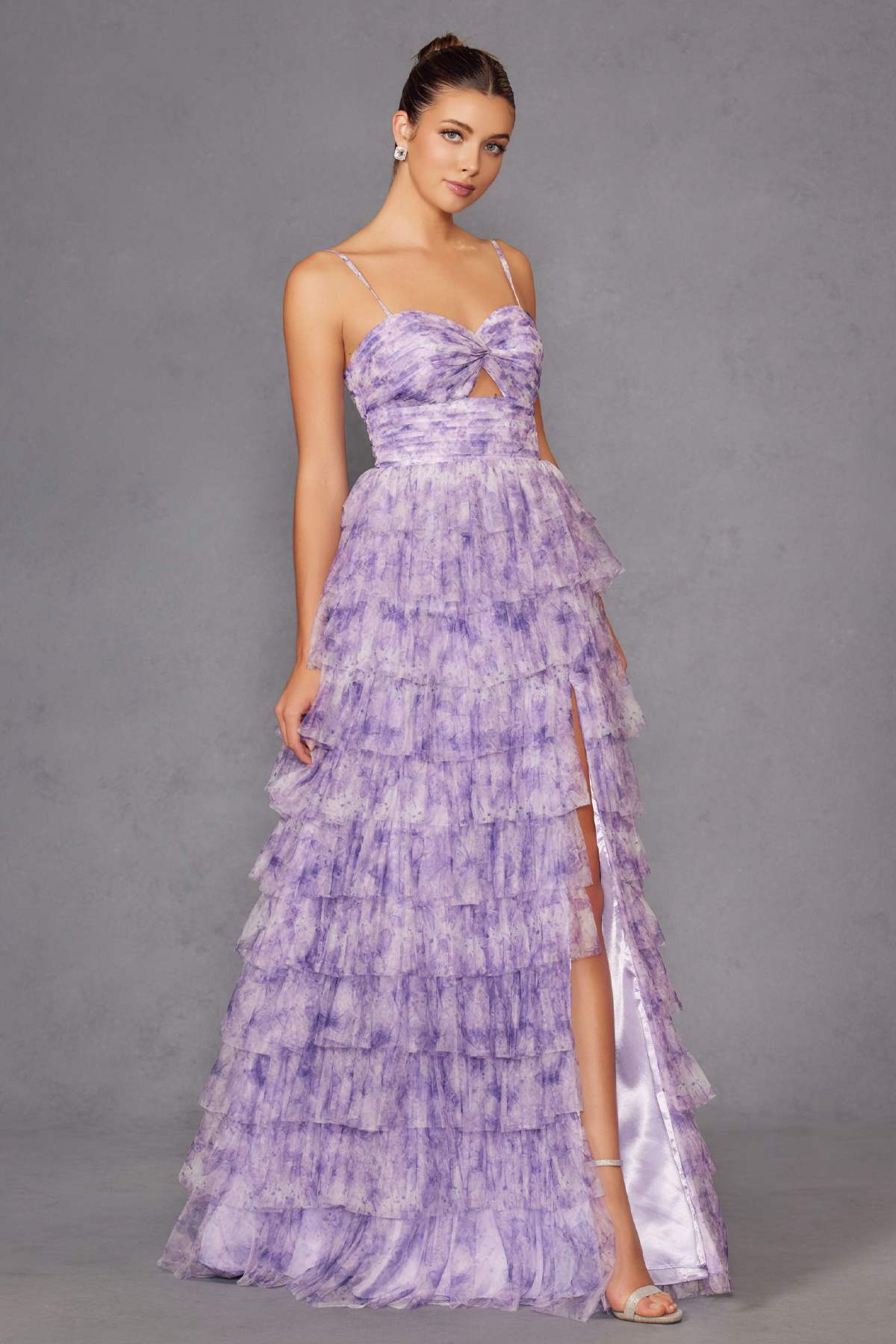 Juliet JT2508A Sweetheart Keyhole Neckline Ruffled Tier Skirt Gown