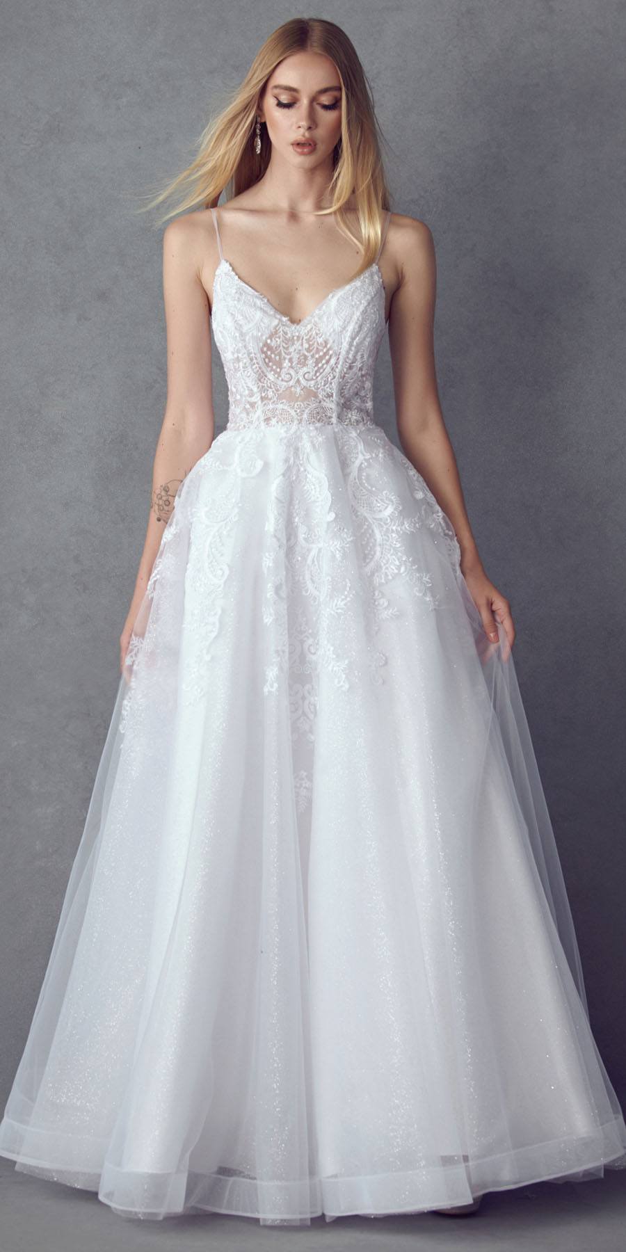 Juliet JT2482SW Floor Length A-Line Lace/Tulle Wedding Ball Gown