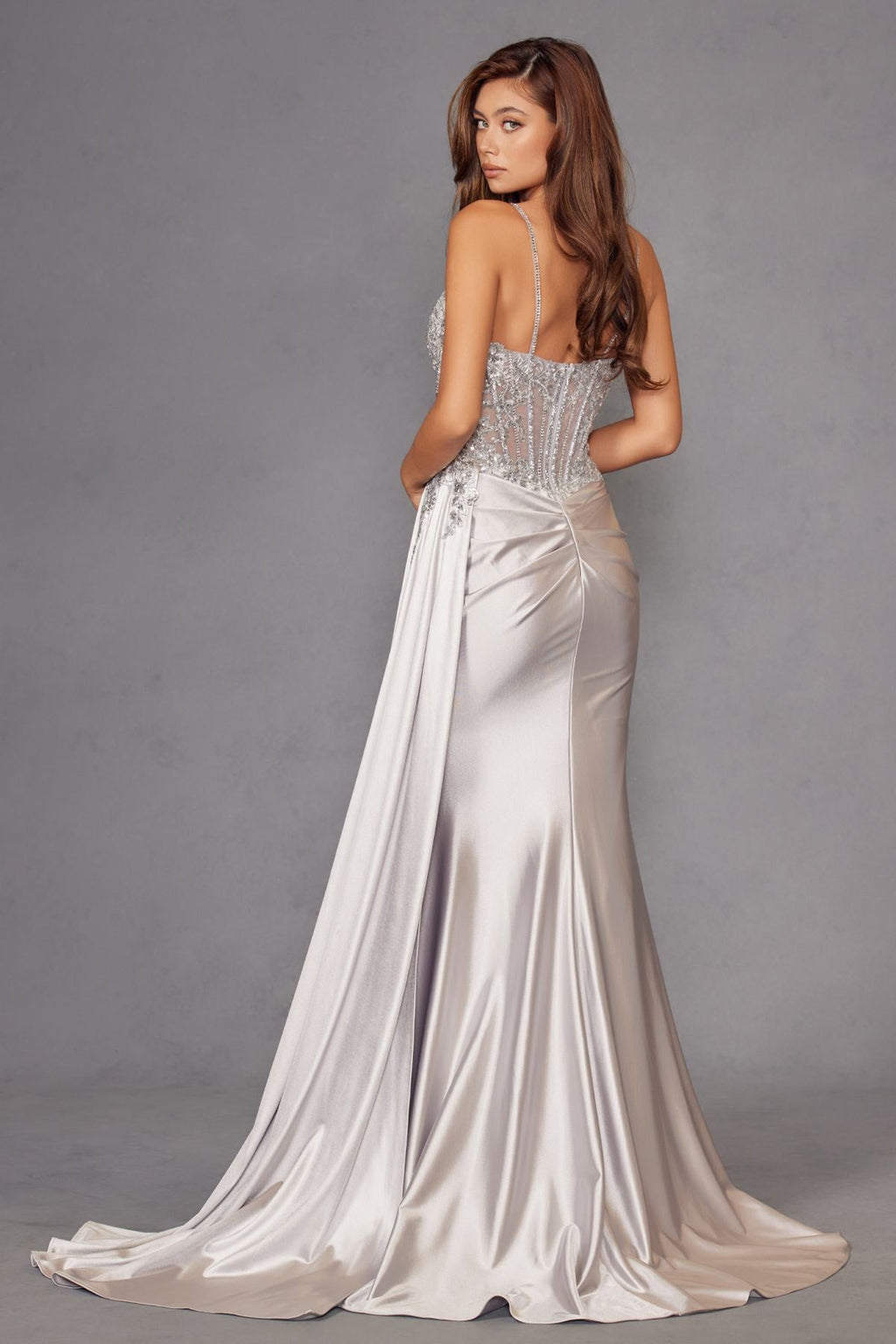Juliet JT2535K Long Fitted Boned Corset Sweetheart Neck Side Slit Gown