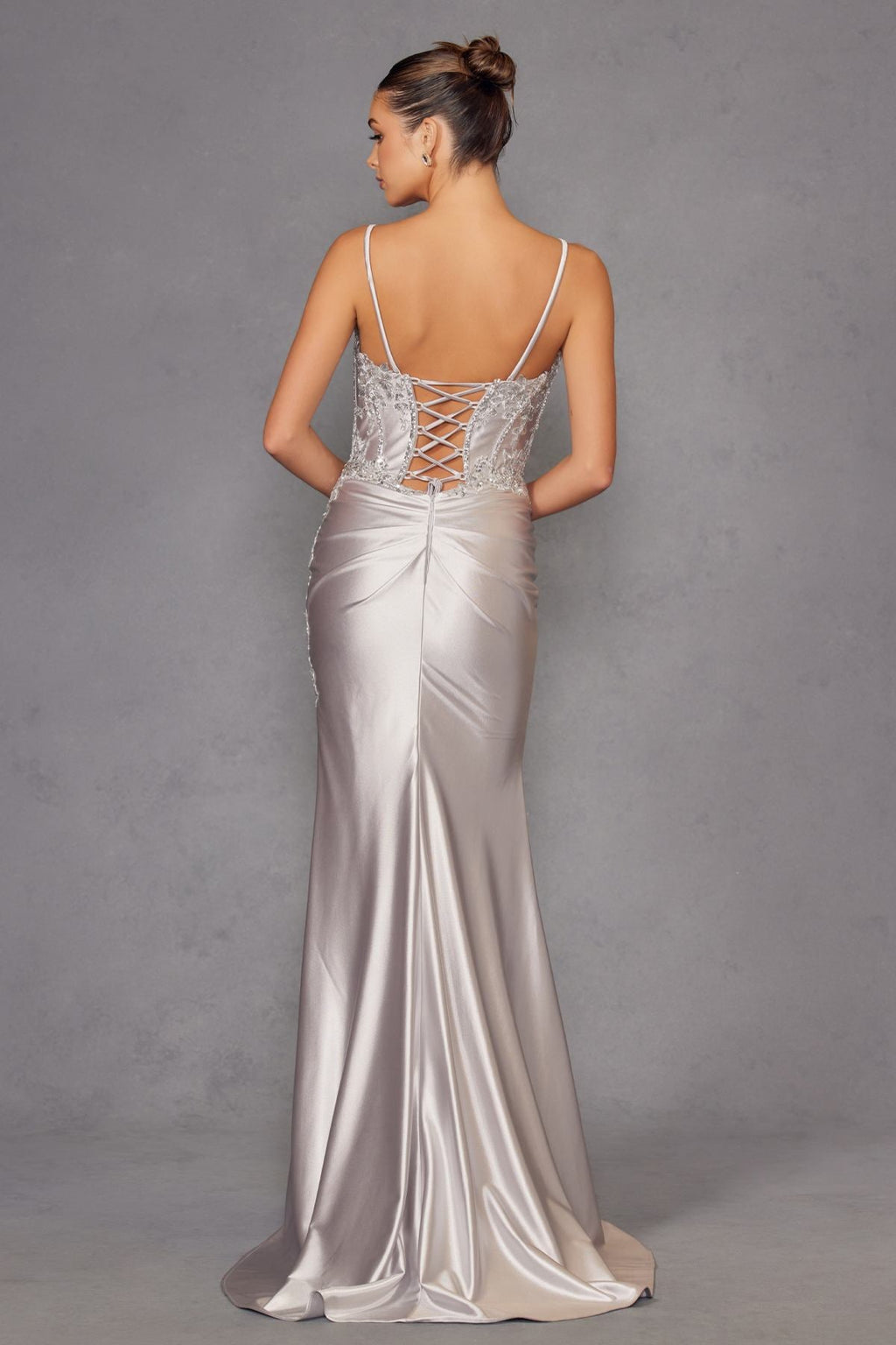 Juliet JT2536K Strapless Sweetheart Corset Back Fitted Satin Prom Gown