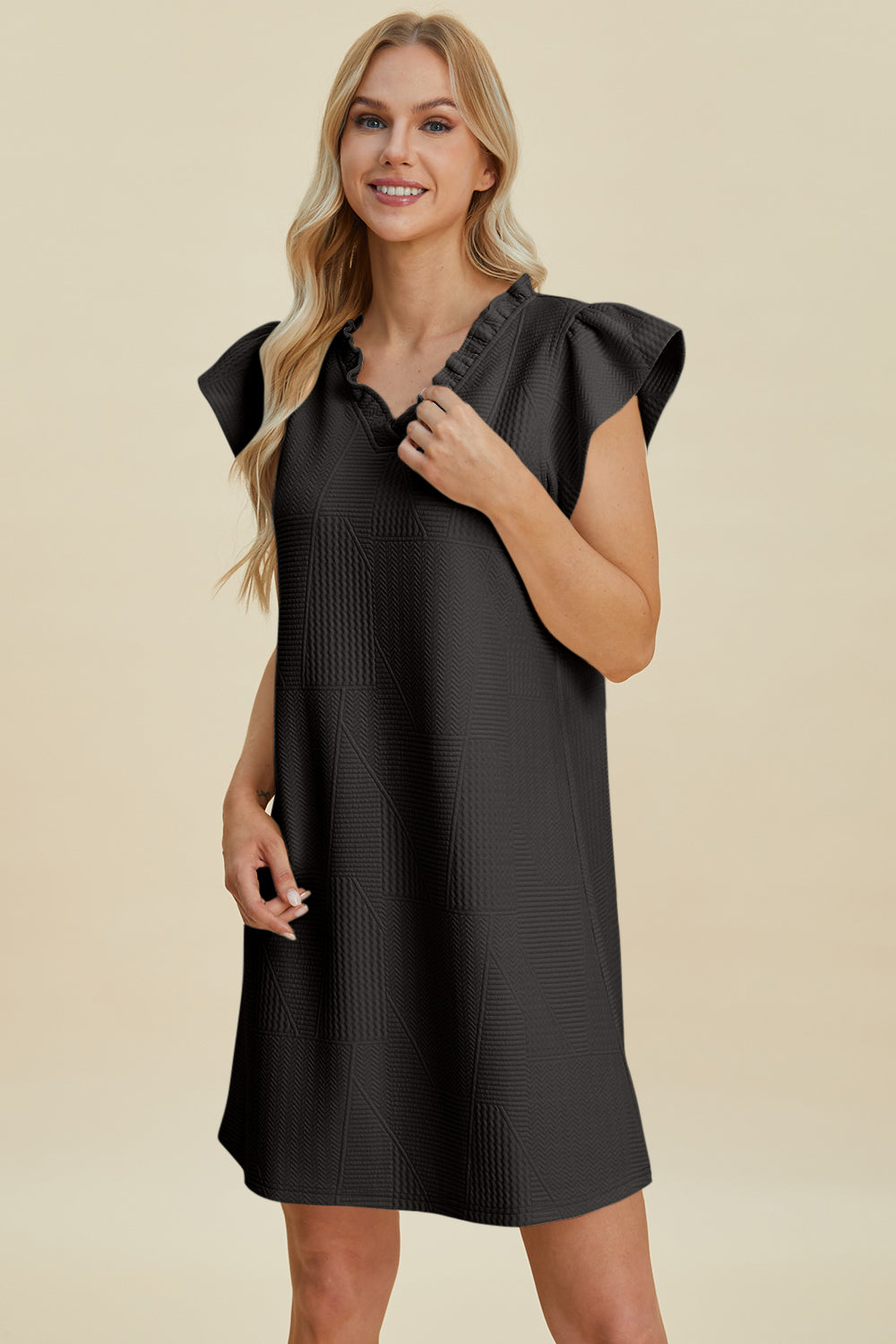 Double Take Full Size Ruffled V-Neck Cap Sleeve Dress – Ruffled V-Neck Dress, Cap Sleeve Dress, Elegant Ruffled Dress, Flattering V-Neck Dress, Stylish Full-Size Dress, Comfortable Ruffle Dress, Chic Cap Sleeve Dress