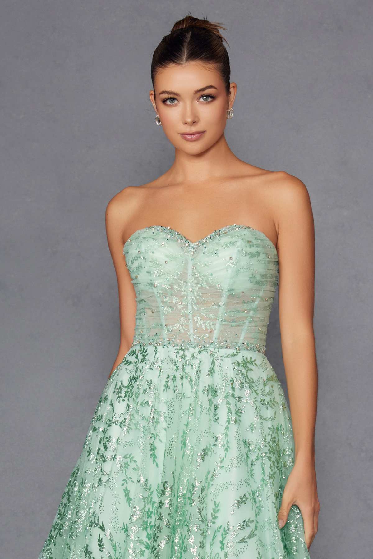 Juliet JT2547S Strapless Sweetheart A-Line Mint Gown