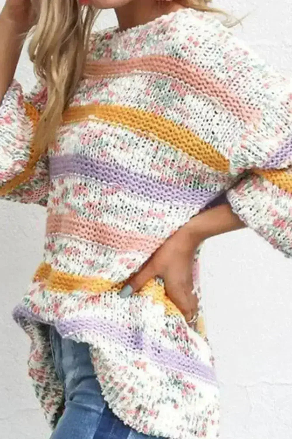 Contrast Stripes Long Sleeve Sweater | Femstylo