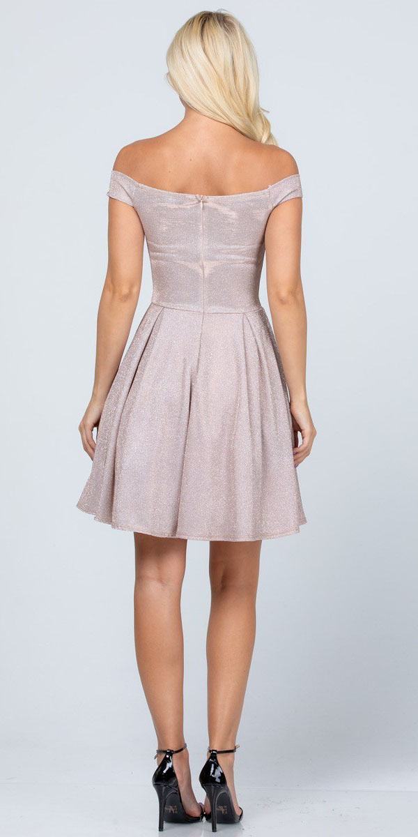 CLEARANCE - La Scala 25759 Short Off the Shoulder Skater Dress Glitter Jacquard (Size S)