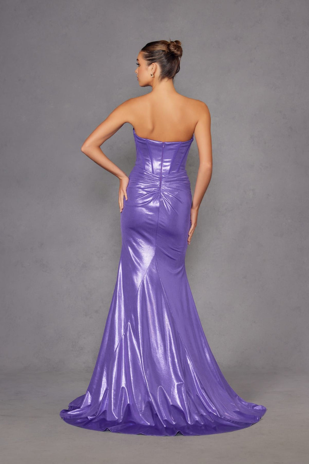 Juliet JT2578H Long Sweetheart Strapless Fitted Metallic Prom Gown