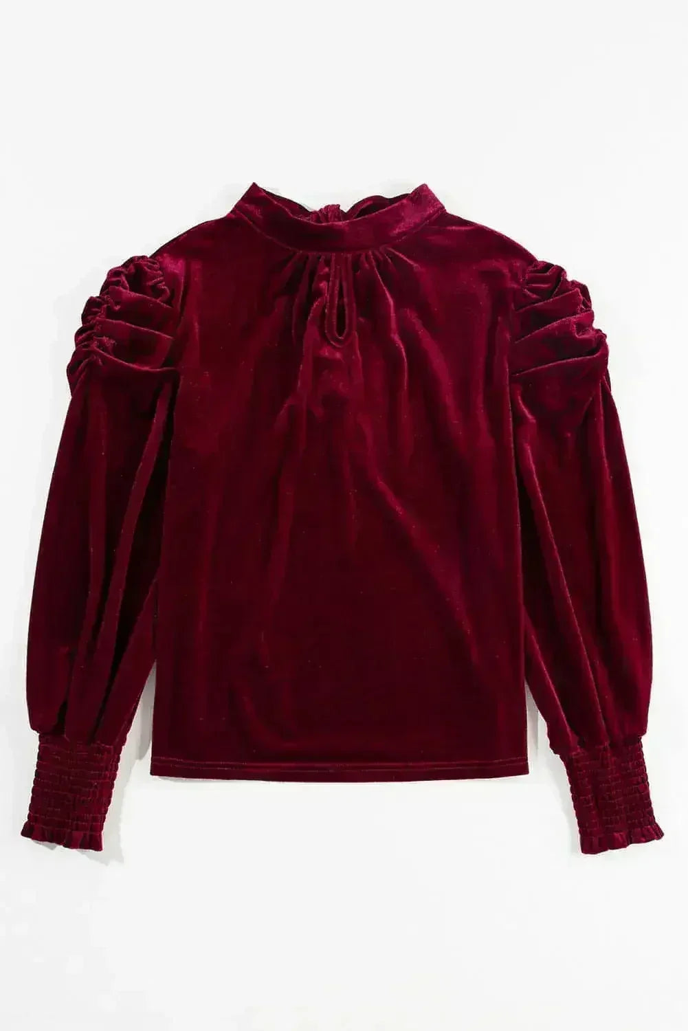 Fiery Red Velvet Blouse - Mock Neck & Puff Sleeves | Femstylo
