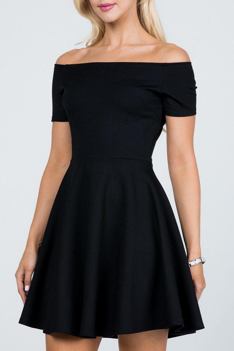 CLEARANCE - La Scala 25795 Off the Shoulder Short Sleeve Skater Dress (Size M)