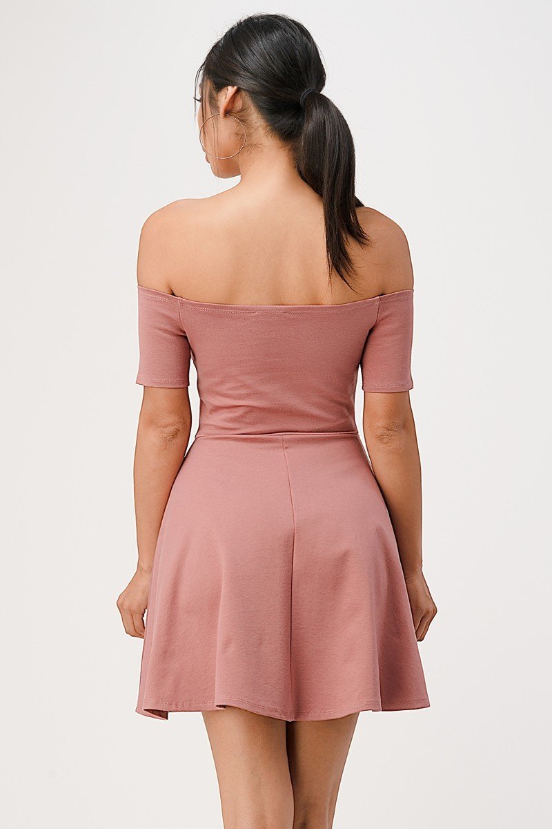 CLEARANCE - La Scala 25795 Off the Shoulder Short Sleeve Skater Dress (Size M)