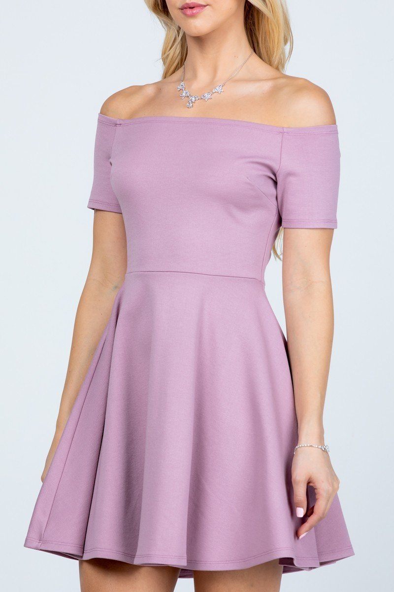 CLEARANCE - La Scala 25795 Off the Shoulder Short Sleeve Skater Dress (Size M)