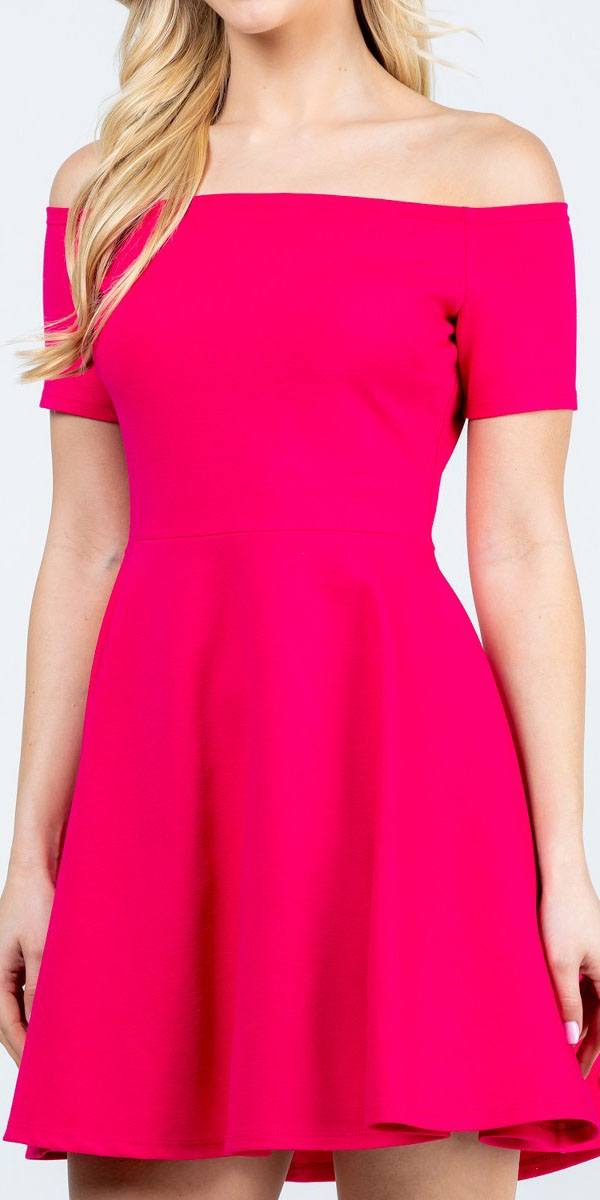 CLEARANCE - La Scala 25795 Off the Shoulder Short Sleeve Skater Dress (Size M)