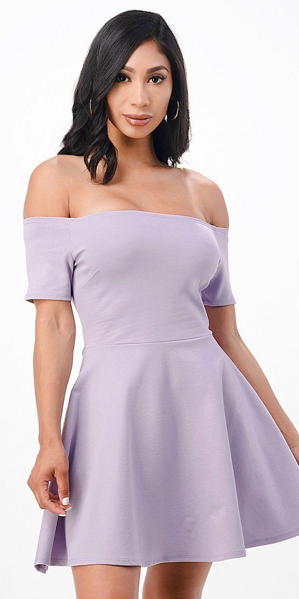 CLEARANCE - La Scala 25795 Off the Shoulder Short Sleeve Skater Dress (Size M)