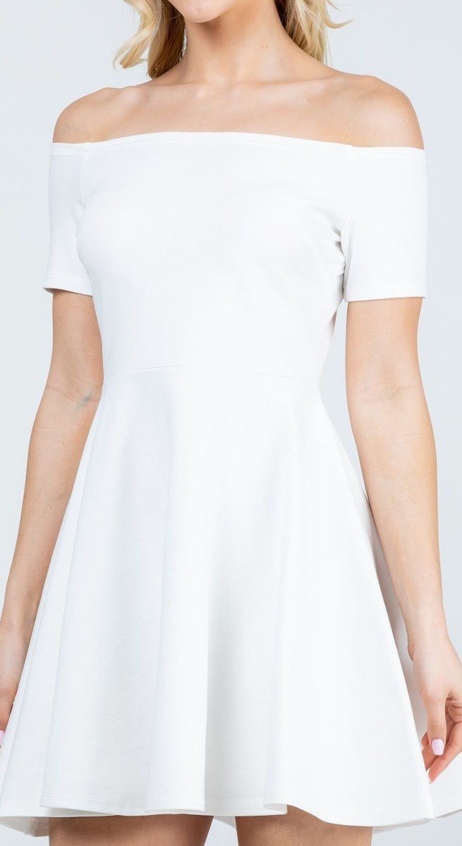 CLEARANCE - La Scala 25795 Off the Shoulder Short Sleeve Skater Dress (Size M)