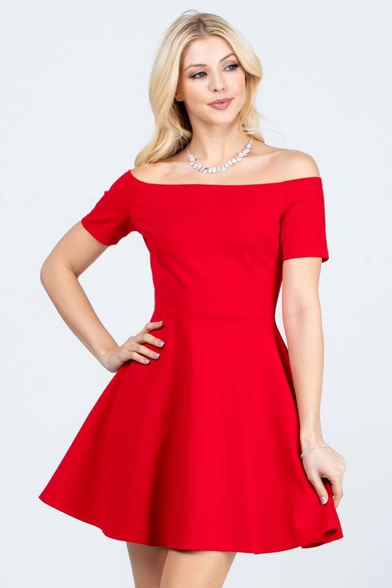 CLEARANCE - La Scala 25795 Off the Shoulder Short Sleeve Skater Dress (Size M)