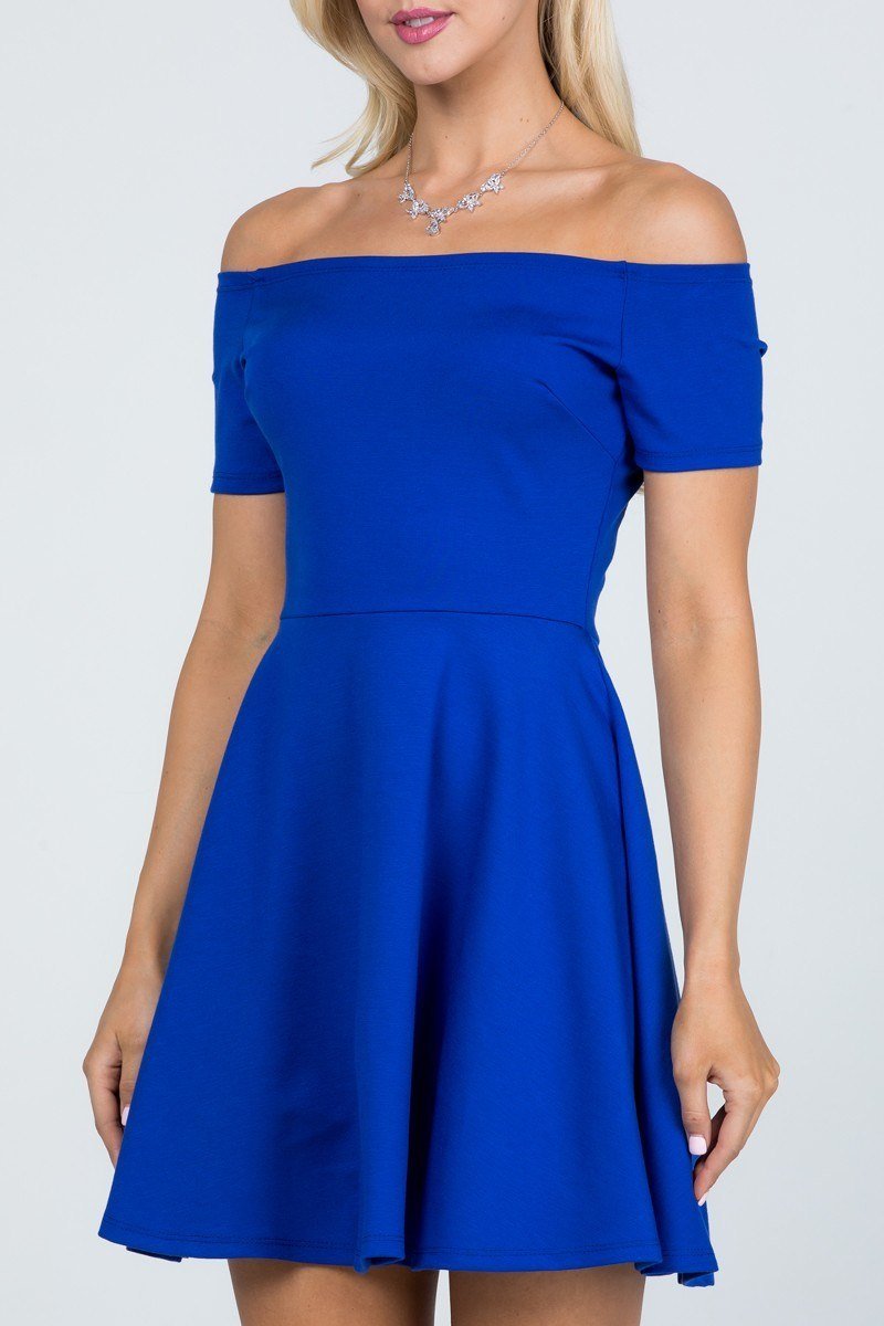 CLEARANCE - La Scala 25795 Off the Shoulder Short Sleeve Skater Dress (Size M)