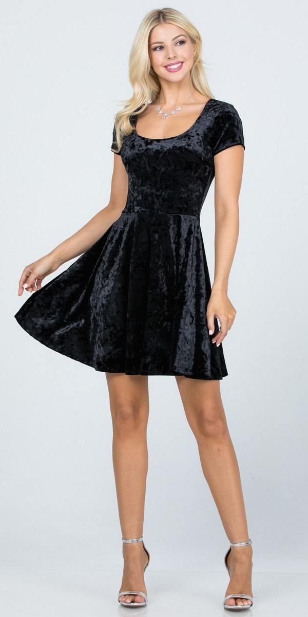 CLEARANCE - La Scala 25821 Crushed Velvet Short Sleeve Red Skater Dress (Size XL)