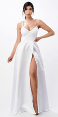 CLEARANCE - La Scala 25895 Open Side Back Spaghetti Tie Stretch Satin Gown (Size XL)