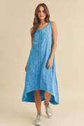 High-Low Hem Scoop Neck Midi Comfortable Tank Dress For Women Modern Chic, Versatile Design with Trendy High-Low Hem, Perfect for Casual & Elevated Looks
