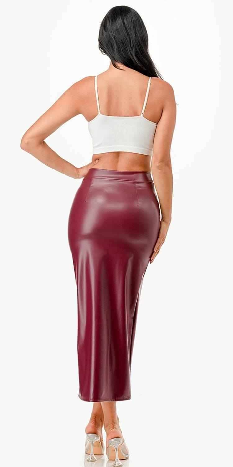 CLEARANCE - La Scala 26019 Mid Length PU leather Pencil Black Skirt (Small)