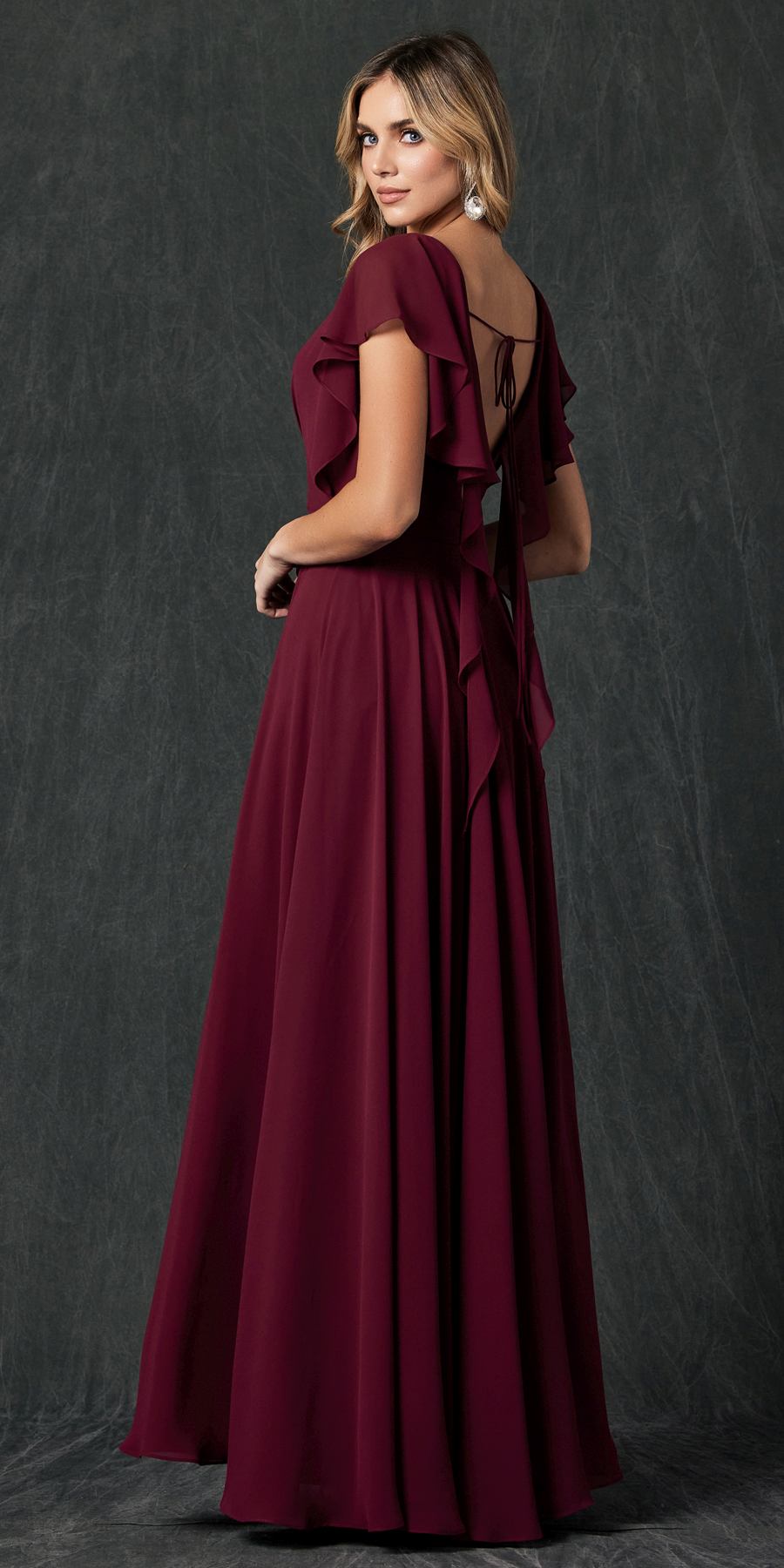 Juliet 261 Flutter Sleeve Formal Dress Cascade Back
