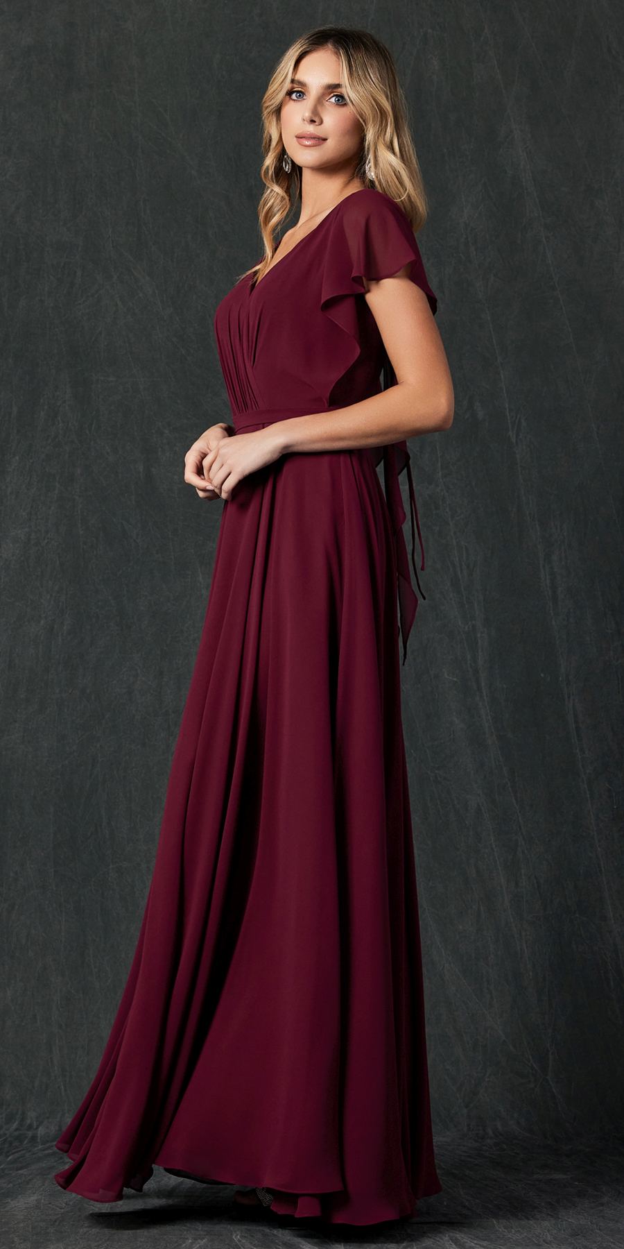 Juliet 261 Flutter Sleeve Formal Dress Cascade Back