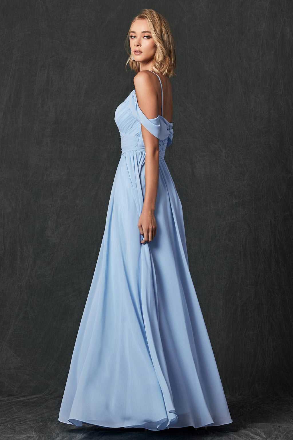 Juliet 262 Pleated Off the Shoulder Formal Dress