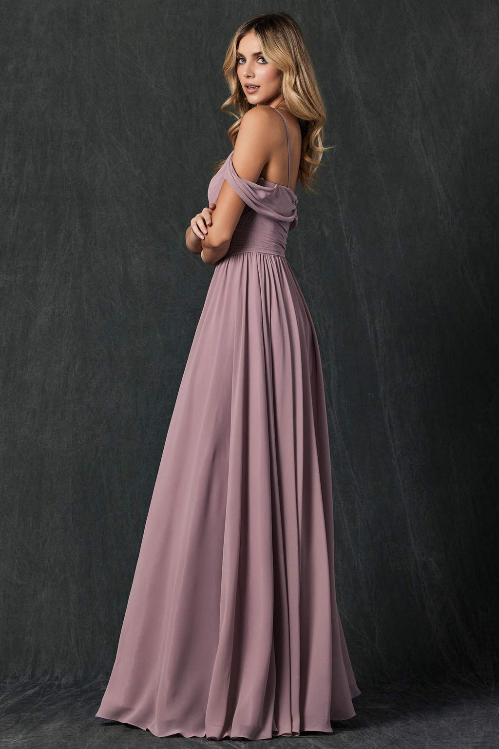 Juliet 262 Pleated Off the Shoulder Formal Dress