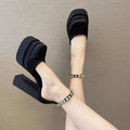 Women's Mary Jane Platform Heels - Chunky Heel Satin Pumps with Rhinestone Strap