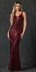 Juliet 264 Long Fitted Sequin Dress Sheer Sides