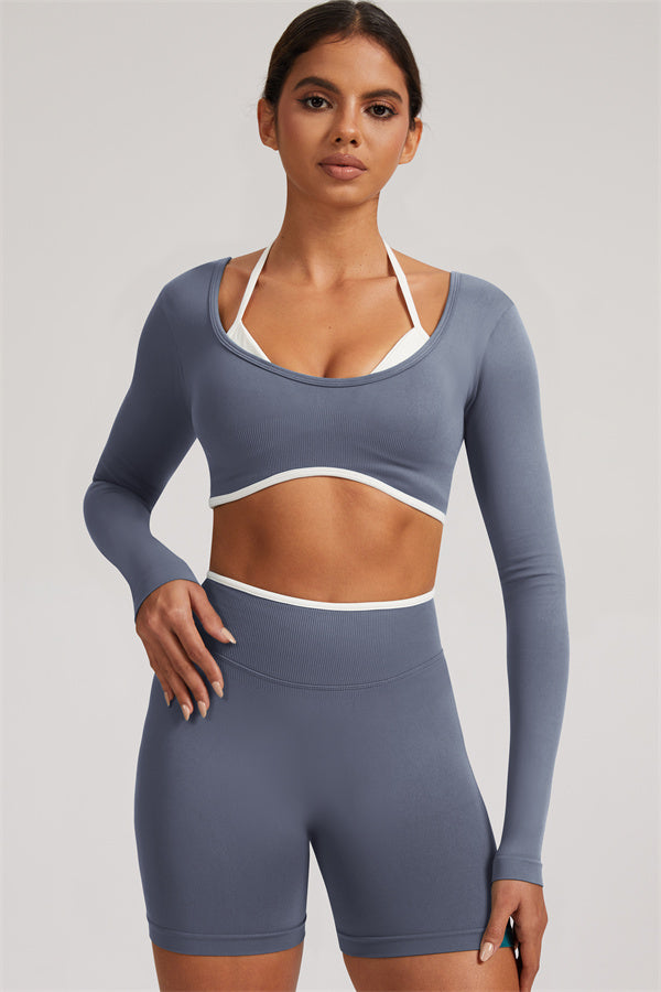 The Elevate Long Sleeve Crop top Shorts 2-Piece Set