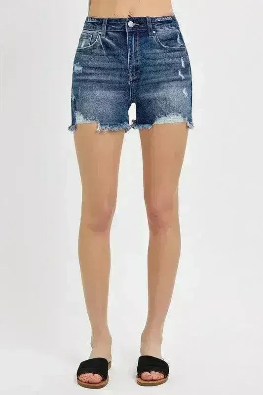 Distressed Denim Shorts - Raw Hem Stretch Cotton Shorts