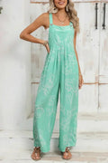 Moonlight Jade Abstract Print Wide Leg Bib Overall