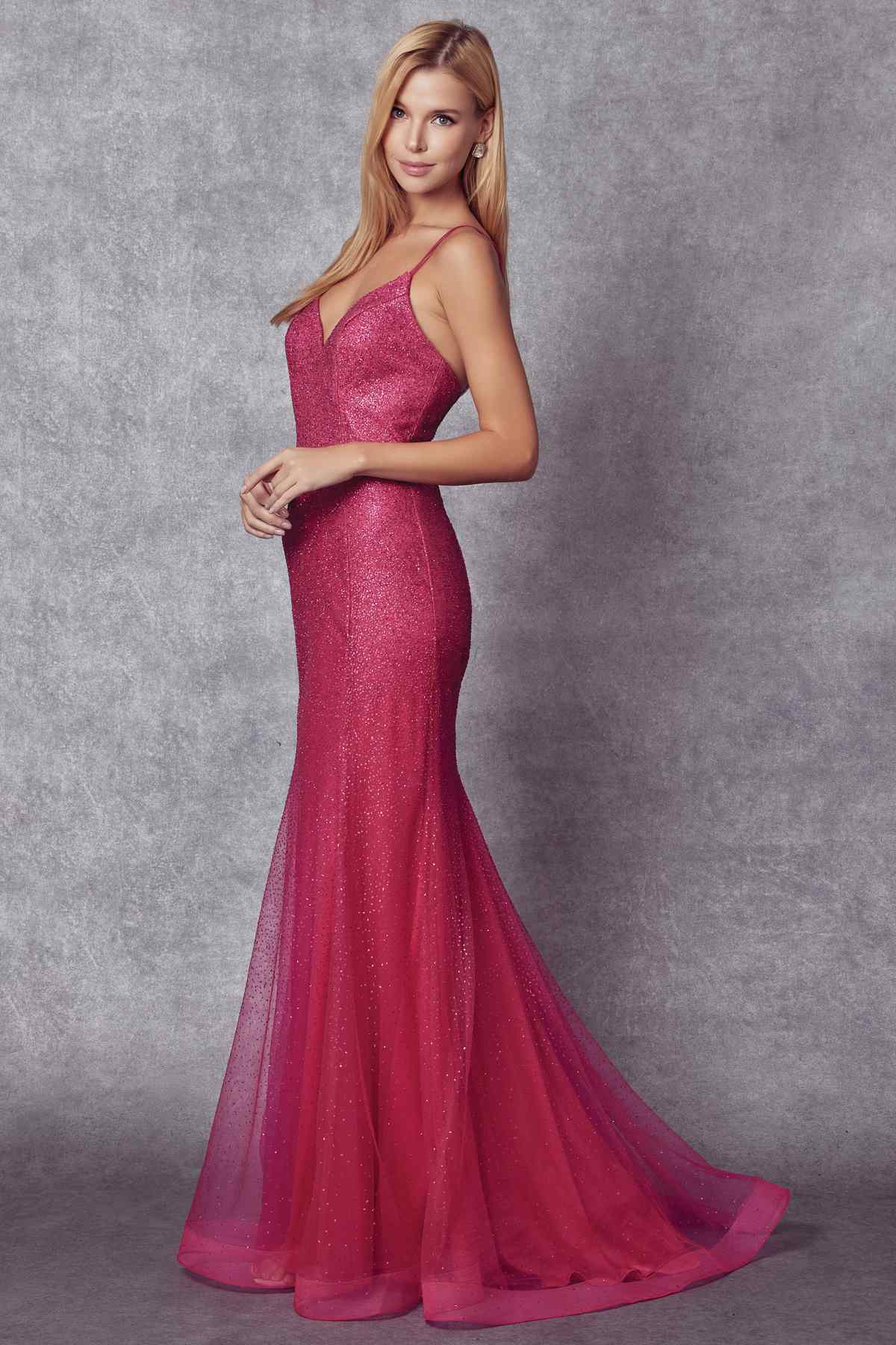 Juliet 271 Glitter Mesh Fitted Evening Gown