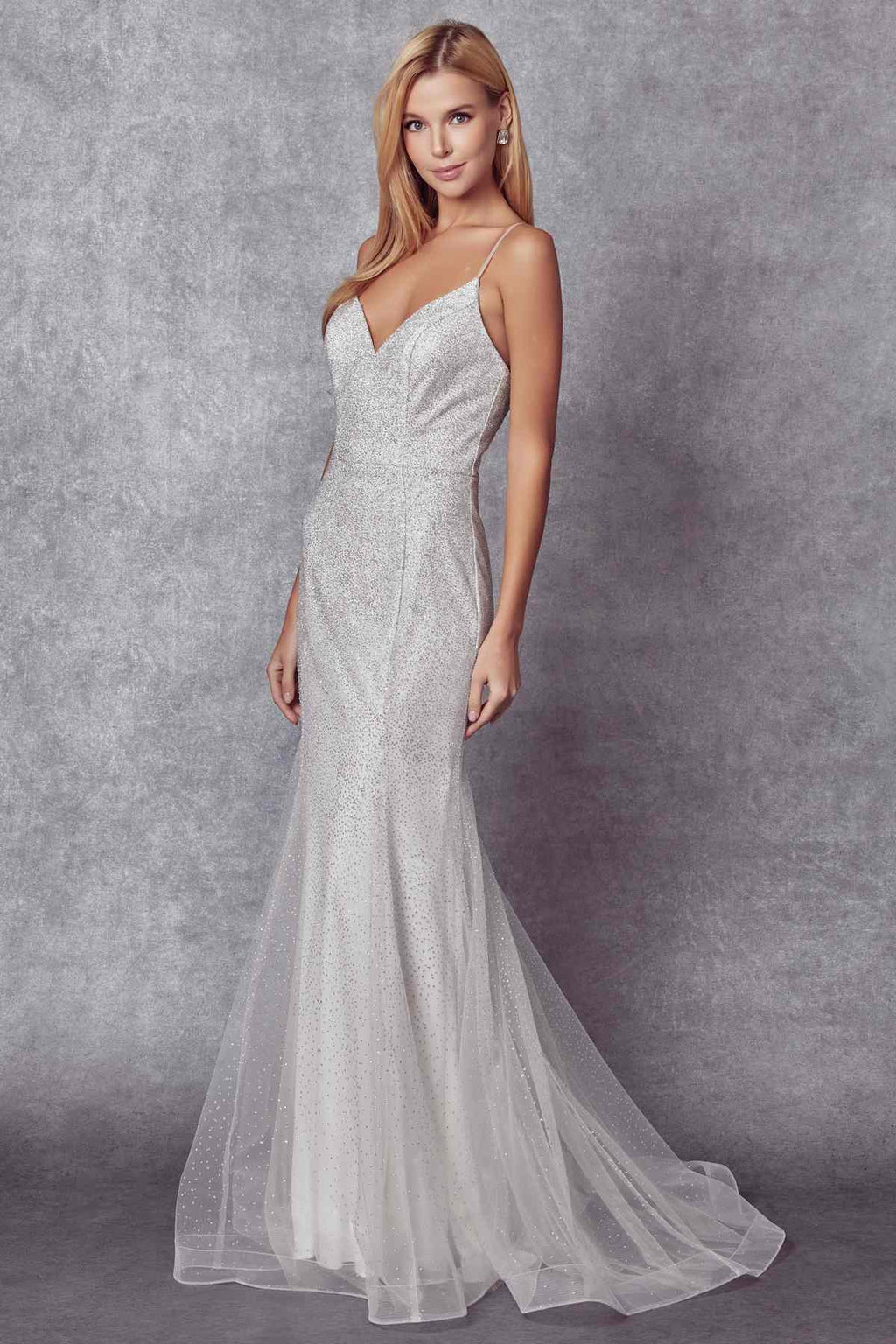 Juliet 271 Glitter Mesh Fitted Evening Gown
