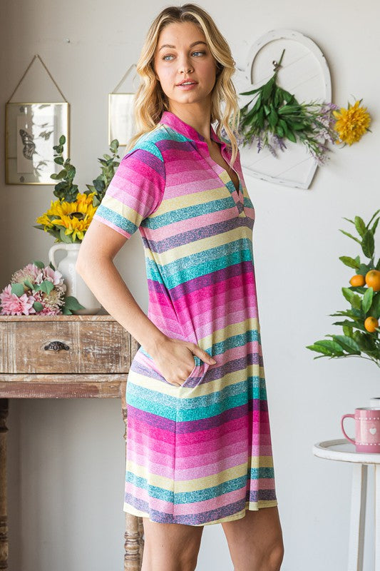 Colorful Full Size Striped Short Sleeve Mini Tee Dress Plus Size Casual Essential Summer Dress