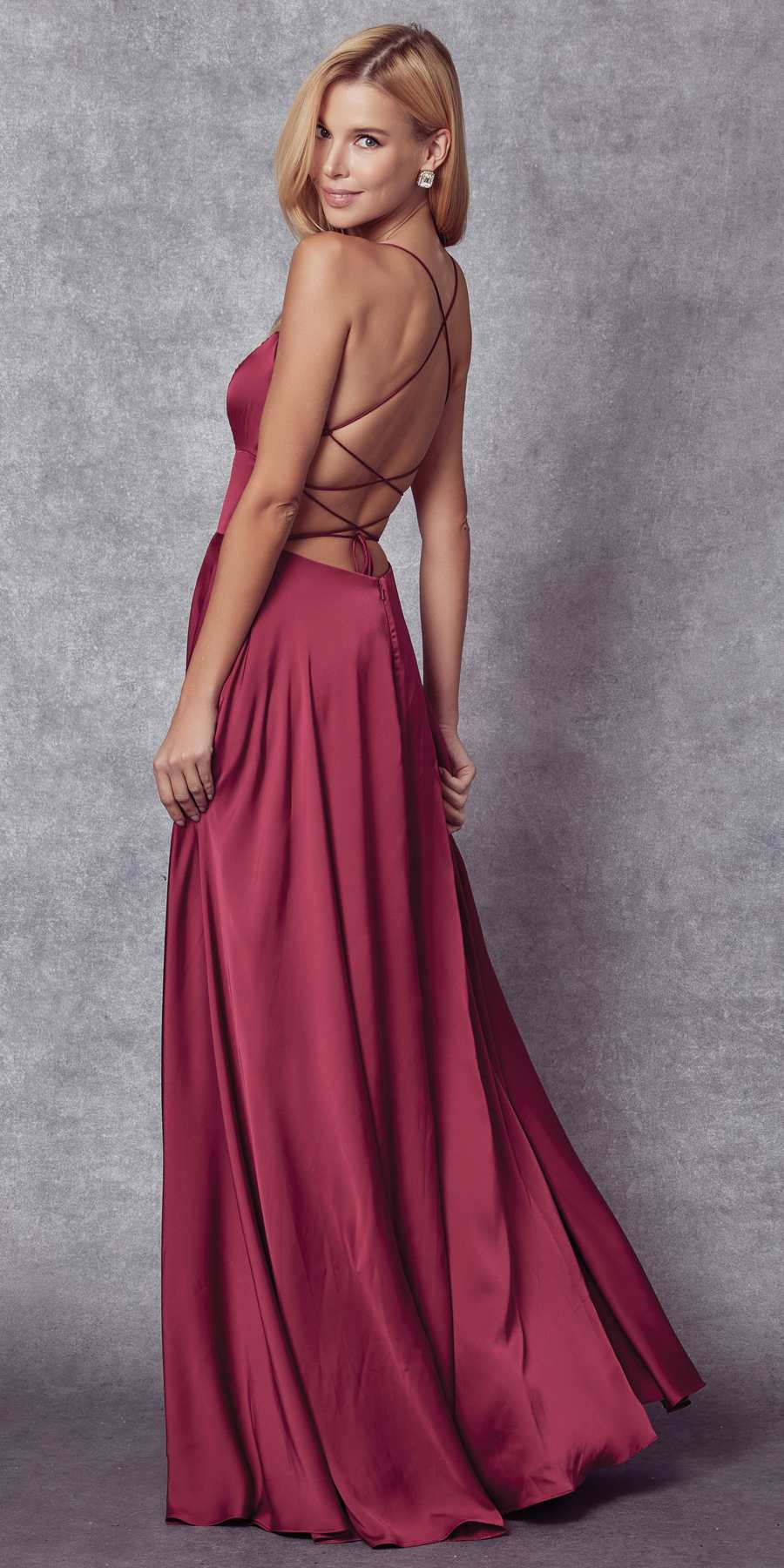 Juliet 278 Formal A-Line Satin Gown with Side Pockets