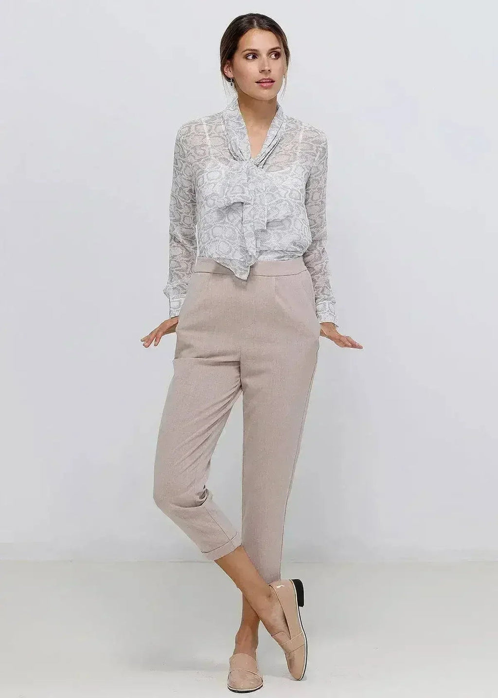 Tie Neck Sheer Blouse In Ivory Silver | FEMSTYLO