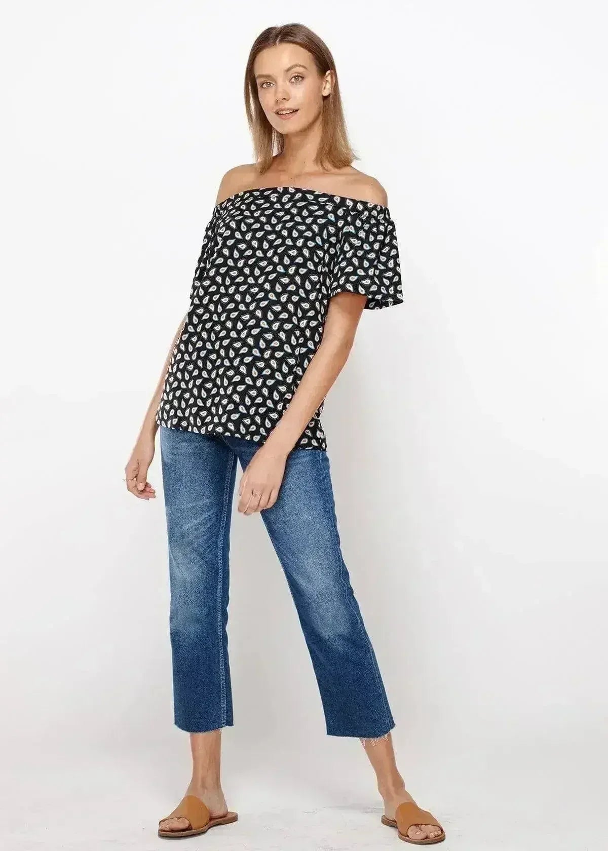 Women's Off Shoulder Top In Black Blue Avocado | Femstylo